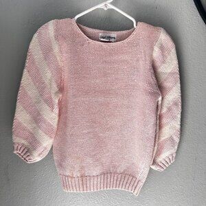 Lloyd Williams Petite Pink/White Striped Sweater‎ With 3/4 Sleeves & Ribbed Hem